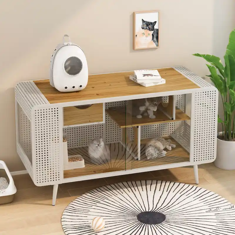 55.12 Spacious Cat House with Tempered Glass