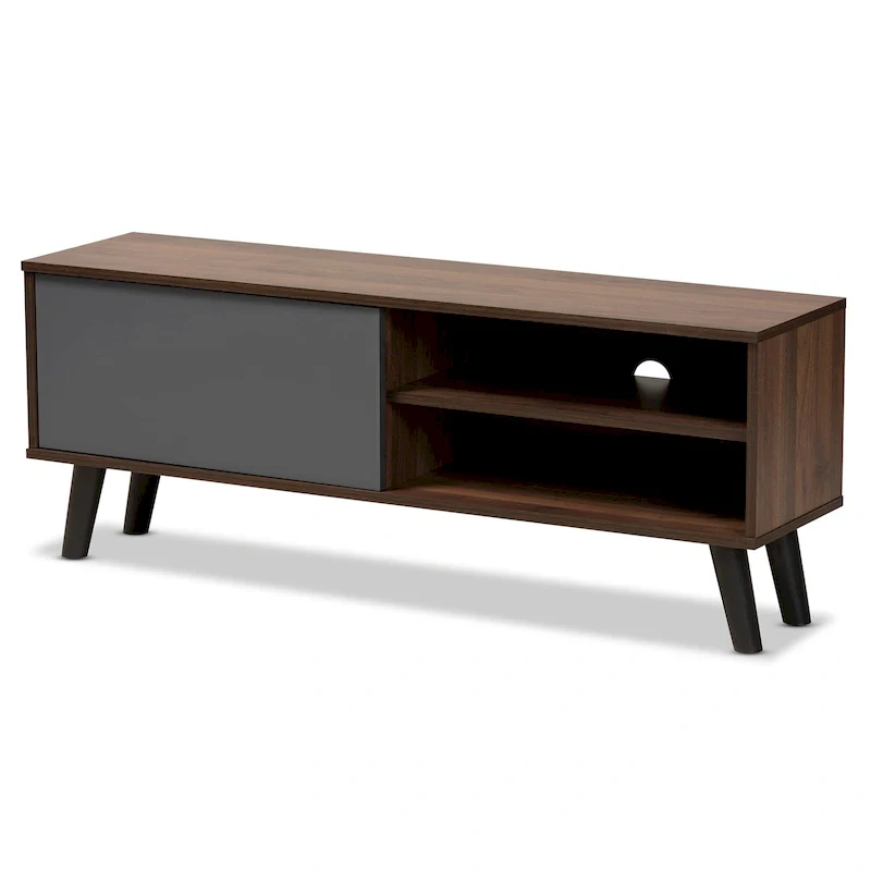Grey & Walnut Brown Two-Tone Modern TV Stand