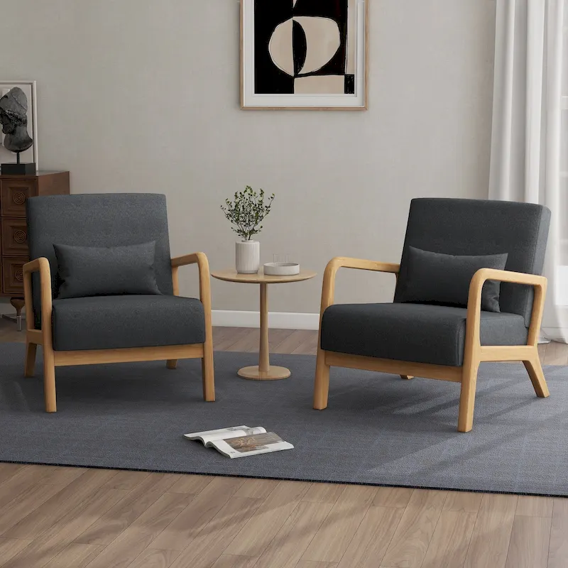 2 Set Upholstered Lounge Arm Chair with Pillow - Set of 2