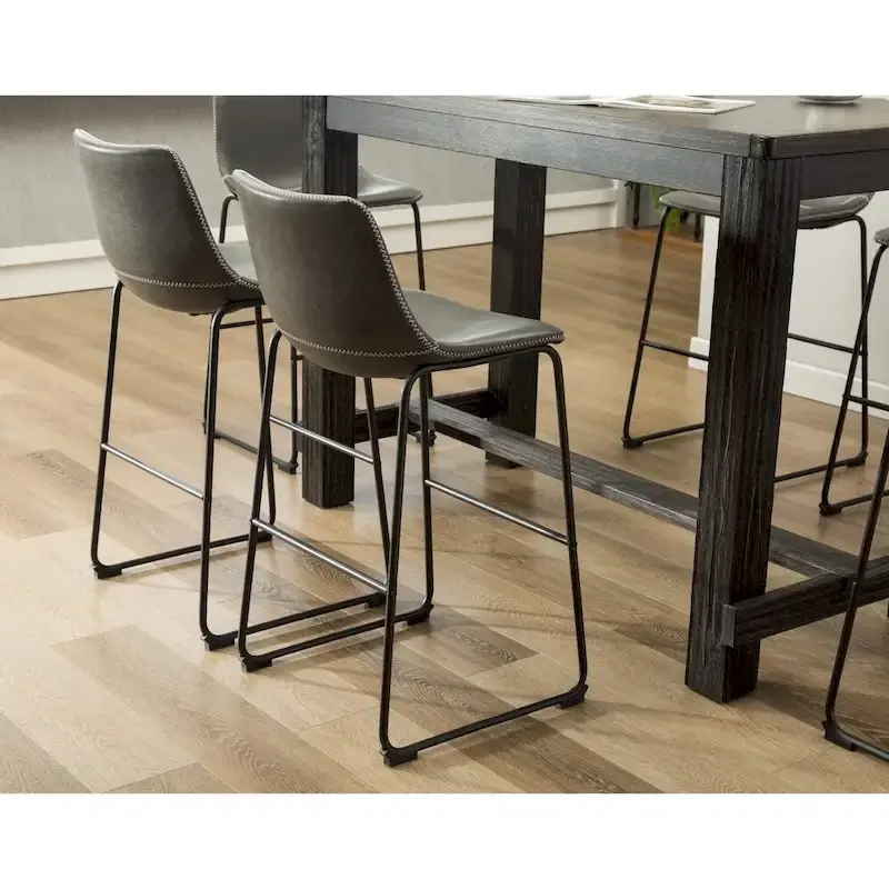 Roundhill Furniture Lotusville 7-PC Antique Black Wood Table with Faux Leather Barstools