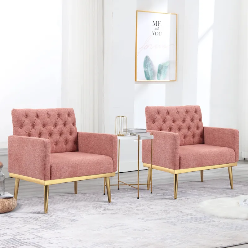 HOMYKA Sherpa Accent Chair Button Tufted Upholstered Linen Velvet Modern Armchair