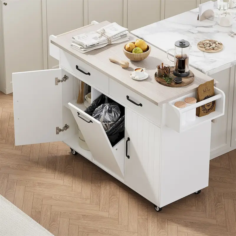 Kitchen Island with Trash Can Storage Cabinet by Harper&Bright Designs
