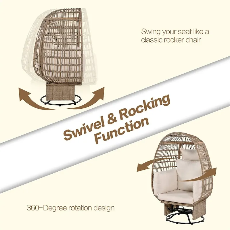 Rattan Egg Patio Swivel Chair with Cushions and Rocking Function