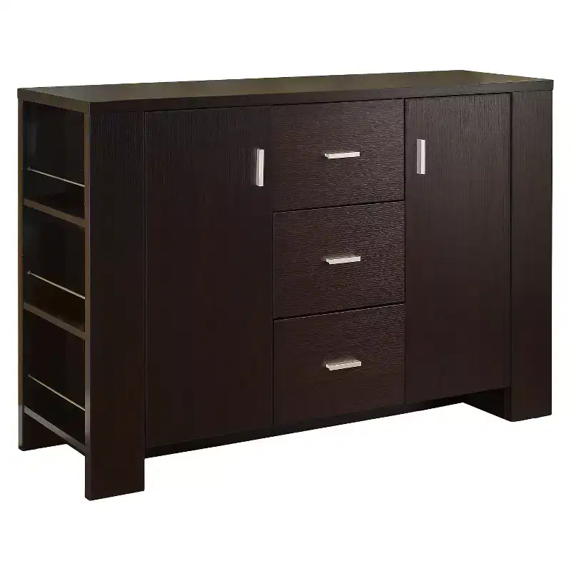 Espresso Modern Buffet with Side Shelves – 3 Drawers & 2 Cabinets
