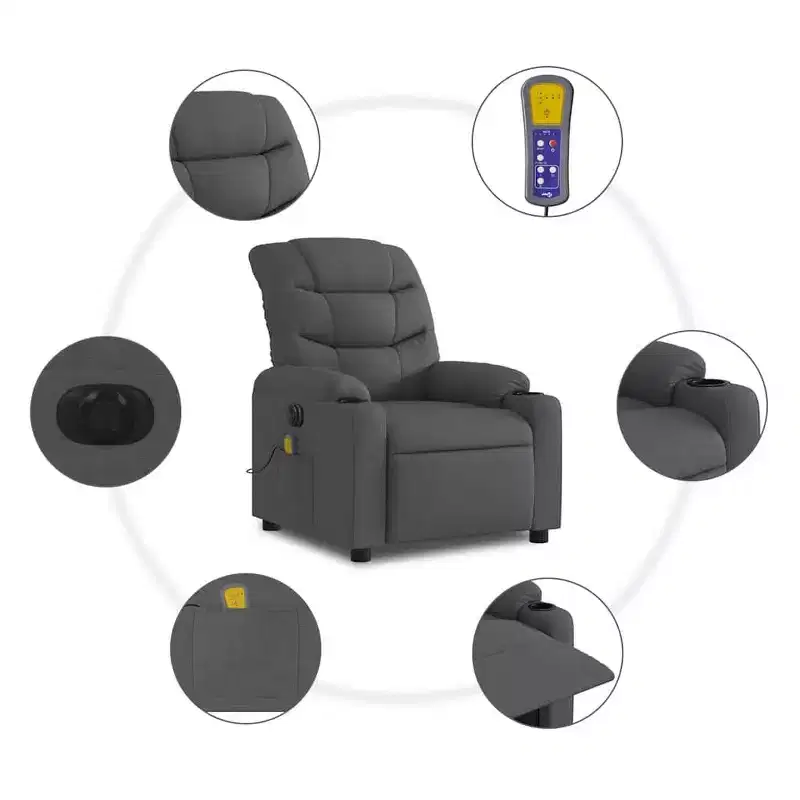 Dark Gray Fabric Electric Massage Recliner Chair, 1-Seat