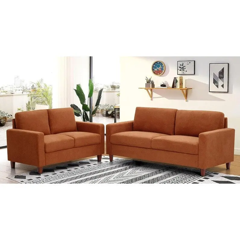 Miles 2 Piece Sofa and Loveseat Sets with Reversible Back Pillows Mid Century Modern Sofa