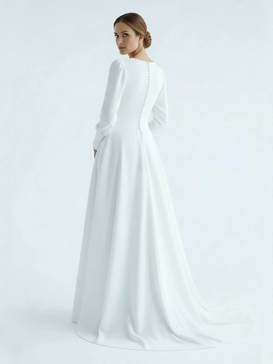 Modest A Line Long Sleeves Wedding Dress Vintage Gown