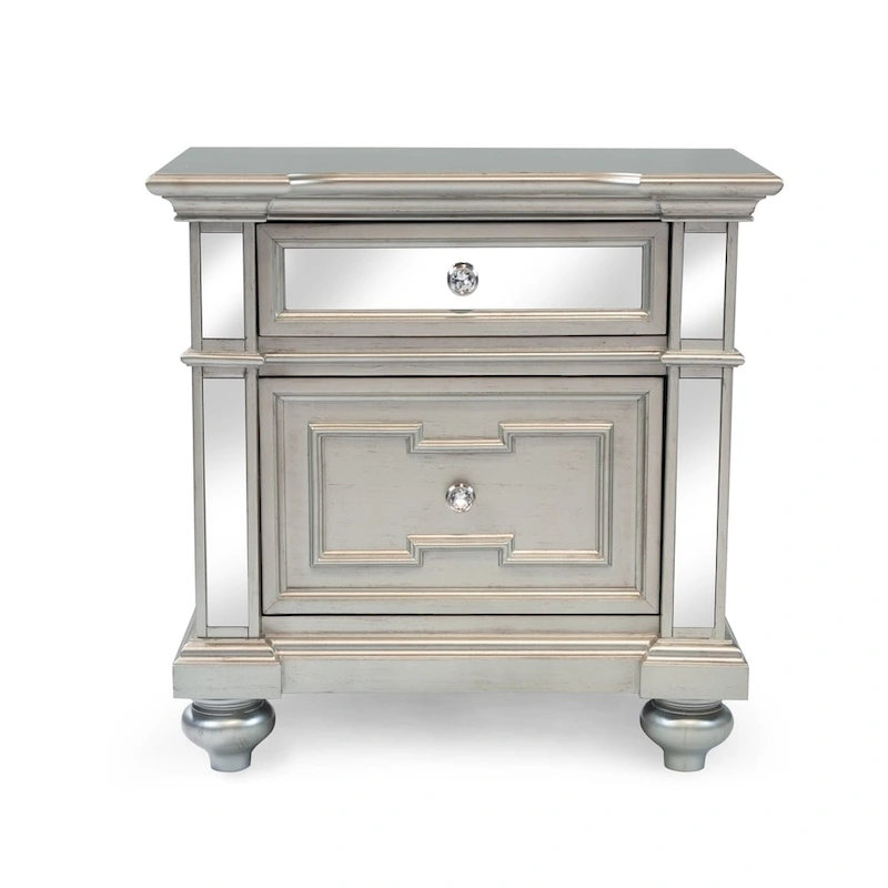 Eaen Glam Silver Wood 2-Drawer Nightstand by Furniture of America