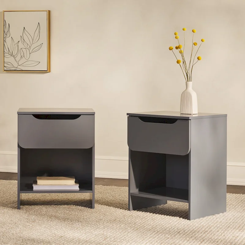 Middlebrook Designs Modern 1-Drawer Nightstand with Cubby (Set of 2)