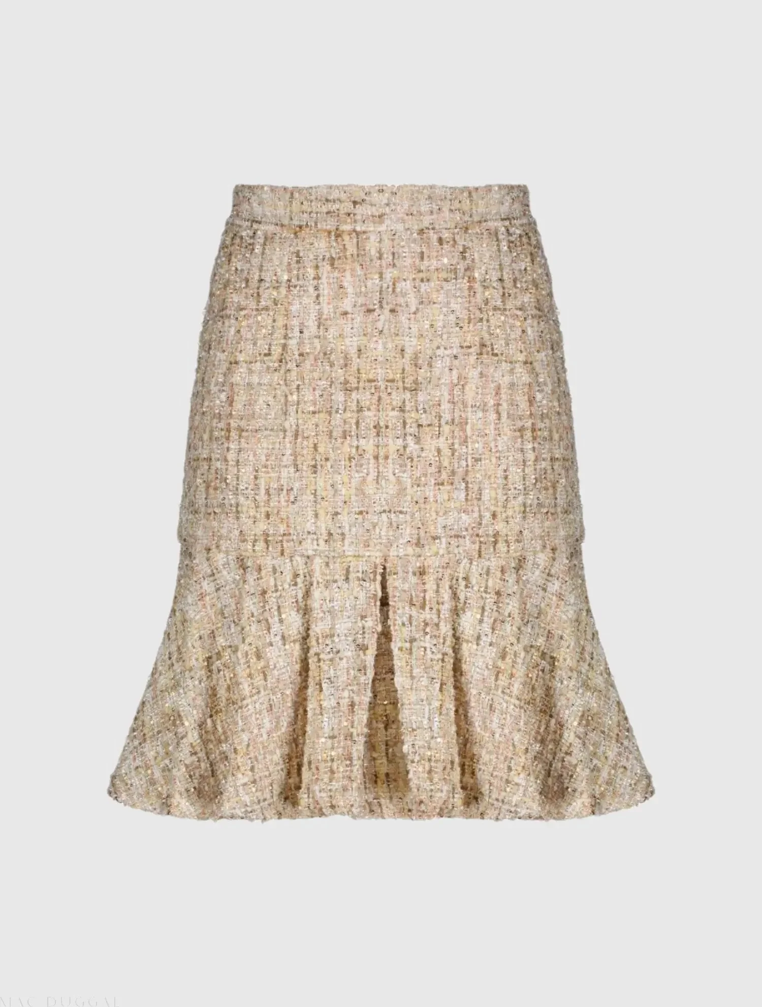 Beige High Waist Box Pleat Boucle Mini Skirt