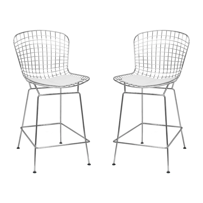 Mid Century Modern Chrome Wire Counter Stool (Set of 2) - N/A