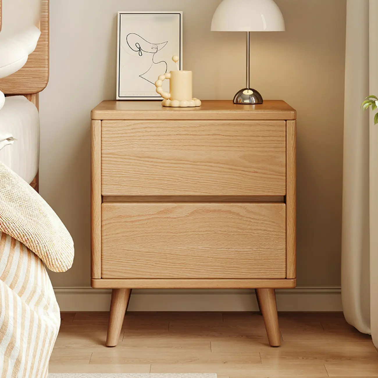 Natural Finish Wood Nightstand with Drawers