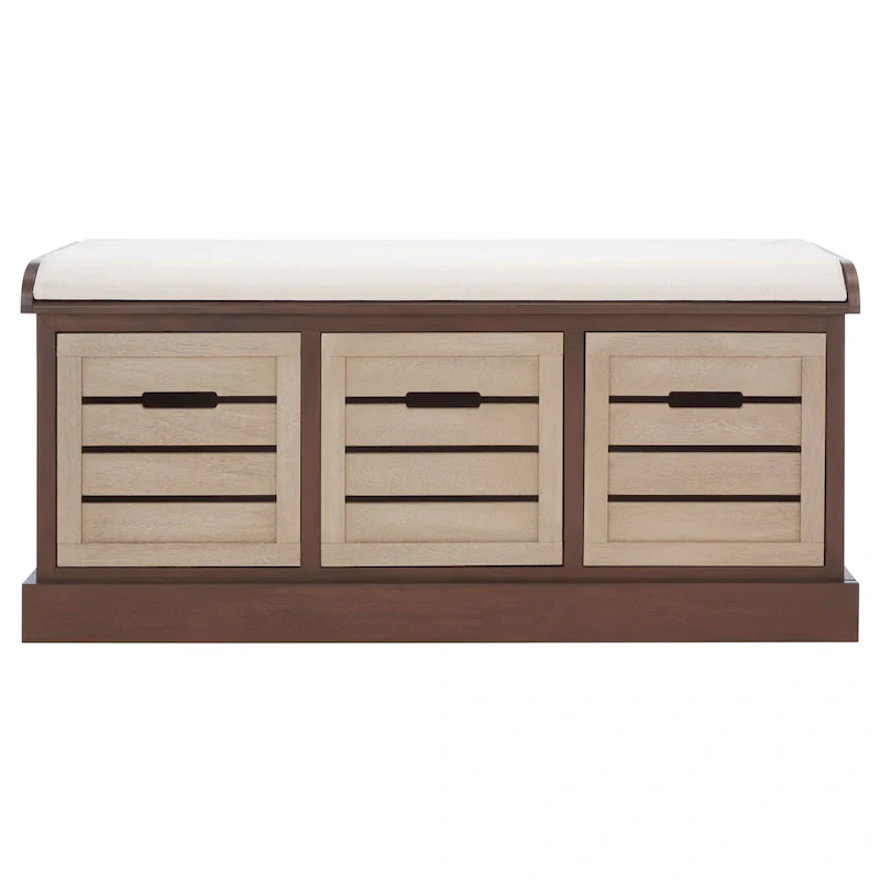 SAFAVIEH Mozella 3-Drawer Cushion Bench - 42  W x 15  D x 20  H - 42Wx15Dx20H