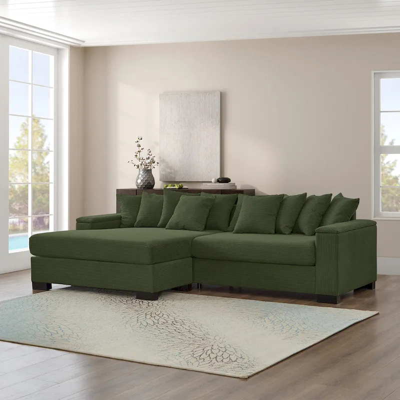 111 Corduroy L-Shaped Sectional Sofa with Convertible Chaise