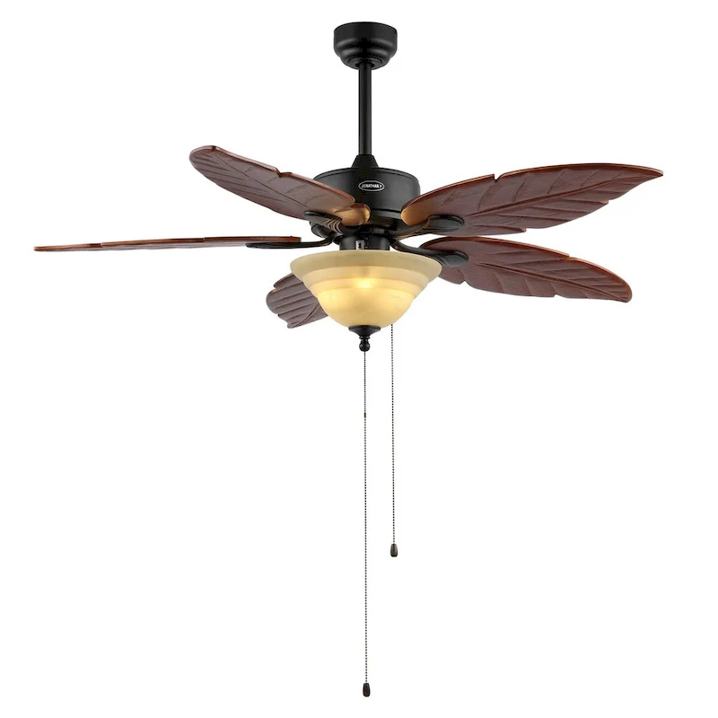 Owen 52  3-Light Coastal Bohemian Iron/Wood Palm Leaf LED Ceiling Fan with Pull Chain, by JONATHAN Y