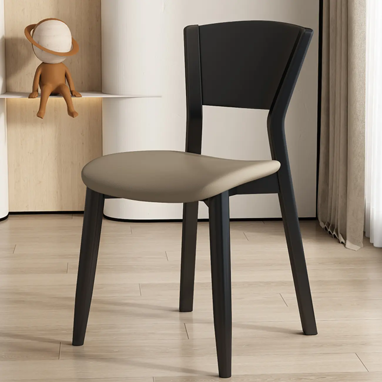 Simple Wooden Open Back Faux Leather Upholstered Dining Chair
