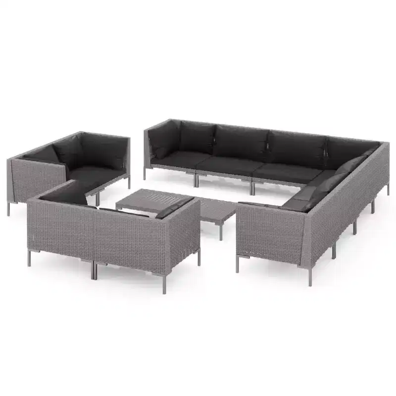 vidaXL Patio Lounge Set Outdoor Sectional Corner Sofa Poly Rattan Dark Grey