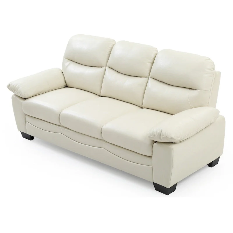 Flared Arm Faux Leather Straight Sofa - 78 - Beige