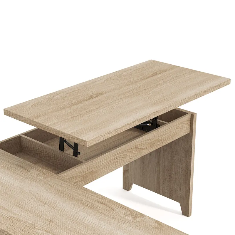 DH BASIC Industrial Natural Oak 65-inch Metal L-Shaped Standing Desk by Denhour