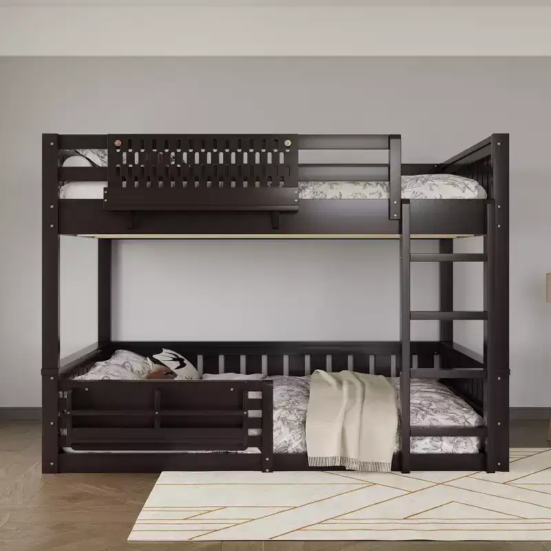 Bunk Bed Frame with Ladder, Guardrails, Pegboard & Bookshelf, No Box Spring Needed (Twin XL/Full XL/Queen over Queen) - ModernLuxe
