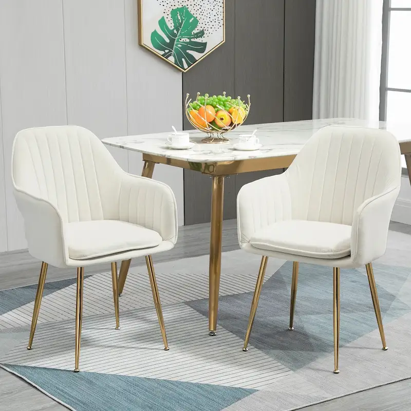 Accent Arm Chairs Set of 2 Upholstered Velvet Dining Chairs