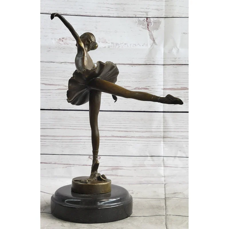 Graceful Ballerina Ballet Dancer Bronze Sculpture Statue Figure On Marble Base