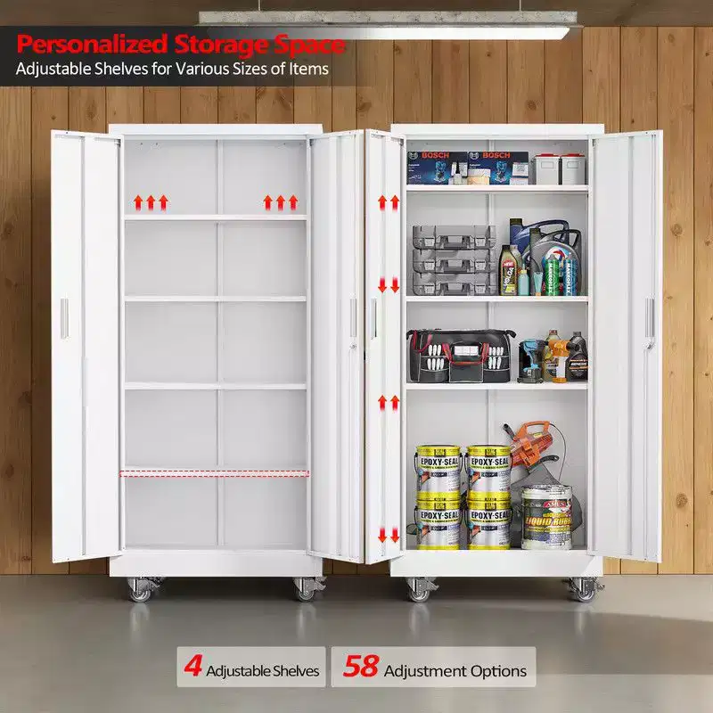 70.8'' White Tool Storage Cabinet With Wheels