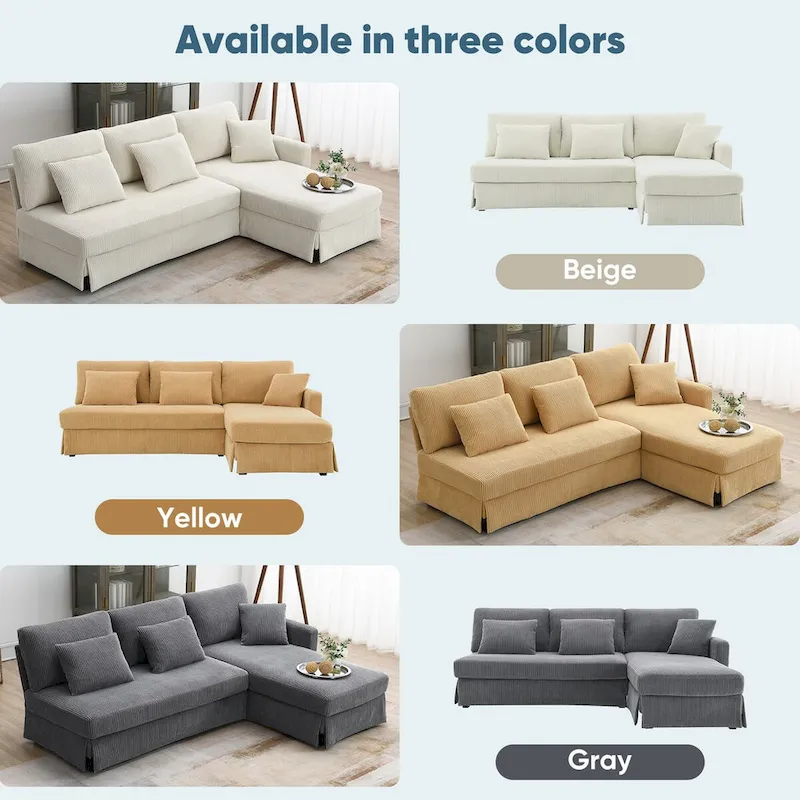 Modern 4-Seat L-Shaped Convertible Sofa with Reversible Chaise and Pillows