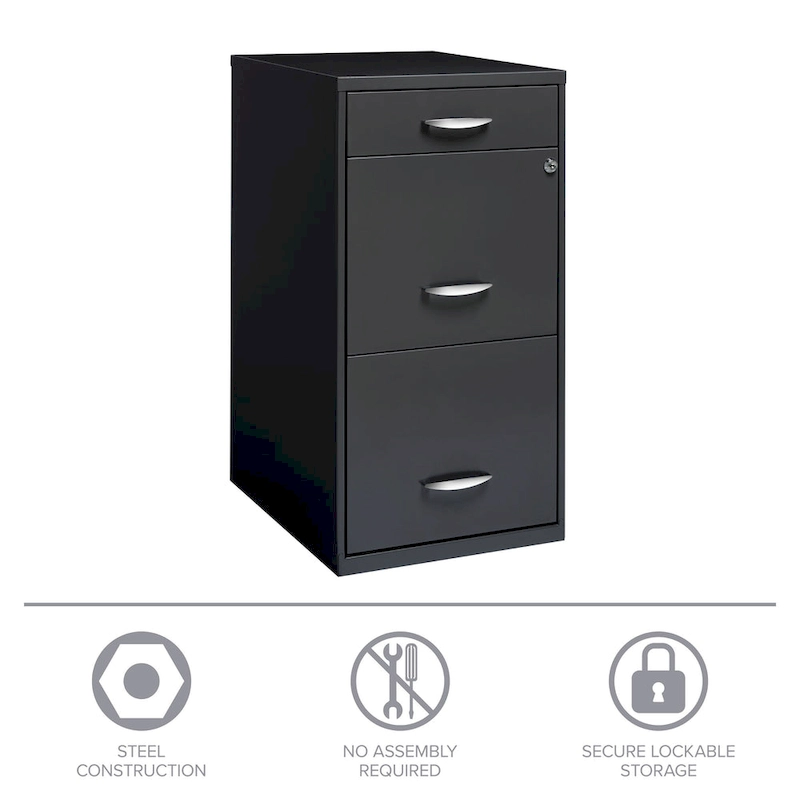 Space Solutions 3 Drawer Letter Width Vertical File Cabinet with Pencil Drawer, Charcoal