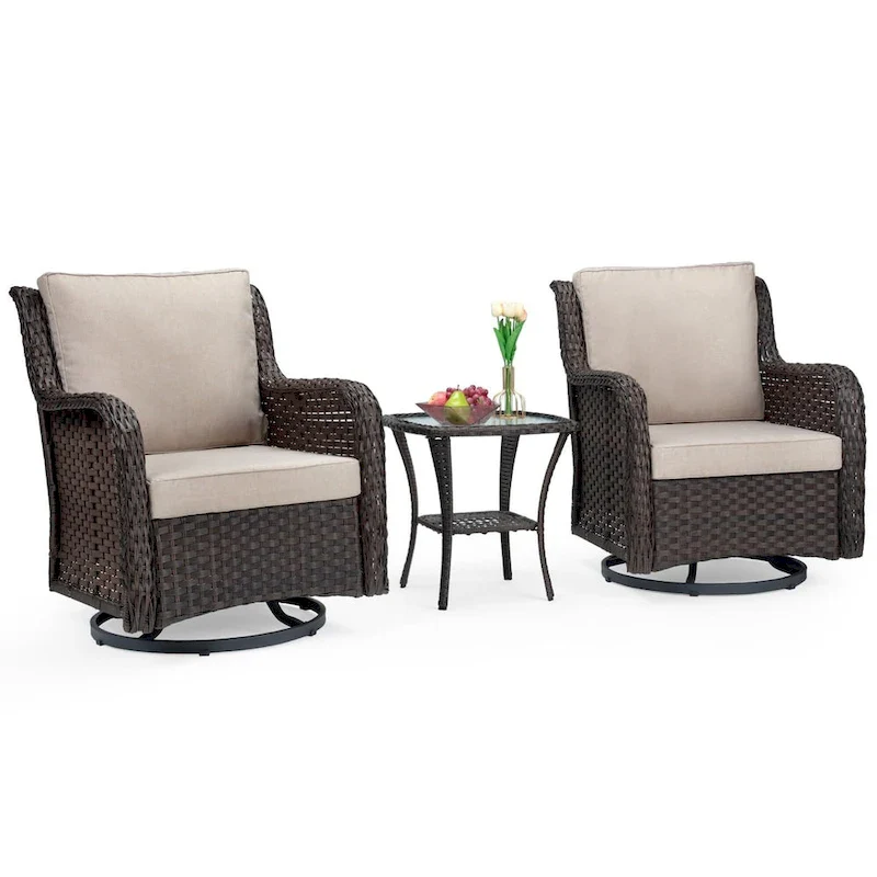 3 Pieces Rocking Wicker Bistro Set