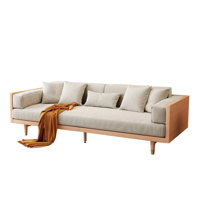 JASIWAY Modern 3-Seat Upholstered Cotton Linen Sofa,Beige