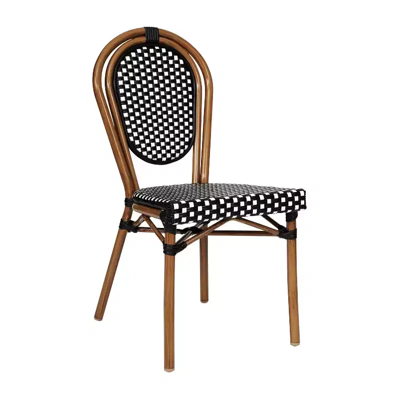 Merrick Lane Celia Stacking Thonet Bistro Style Chair, PE Rattan Seat, and Metal Frame for Indoor/Outdoor Use