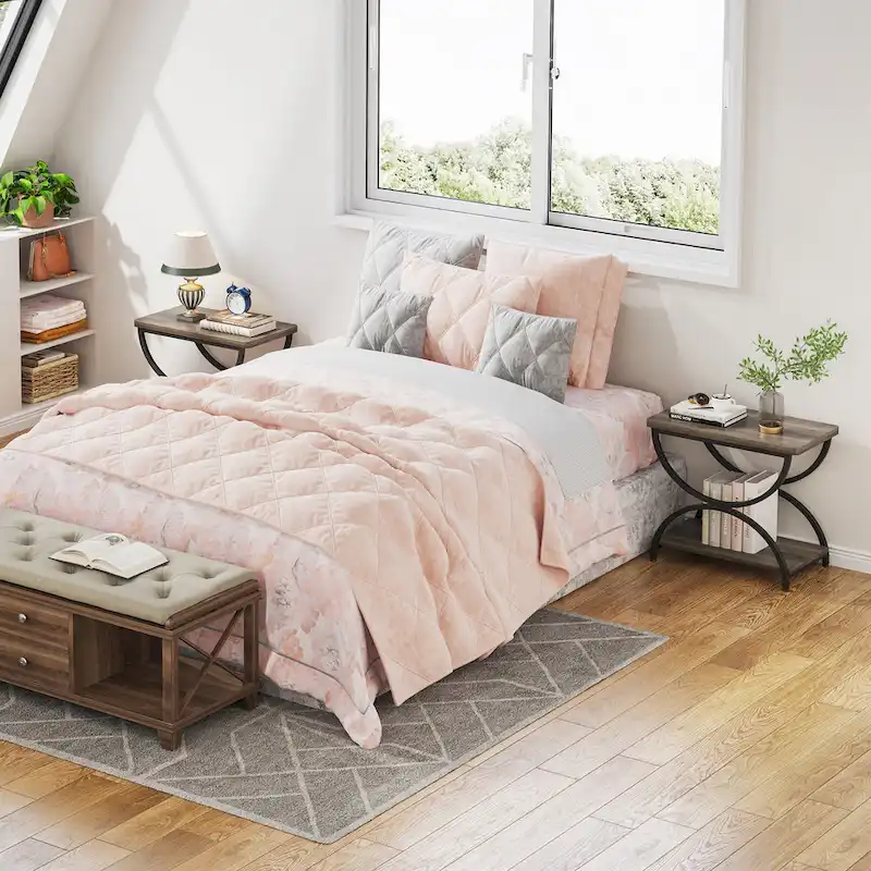 2-Tier Rectangular Wood Metal End Side Chairside Table