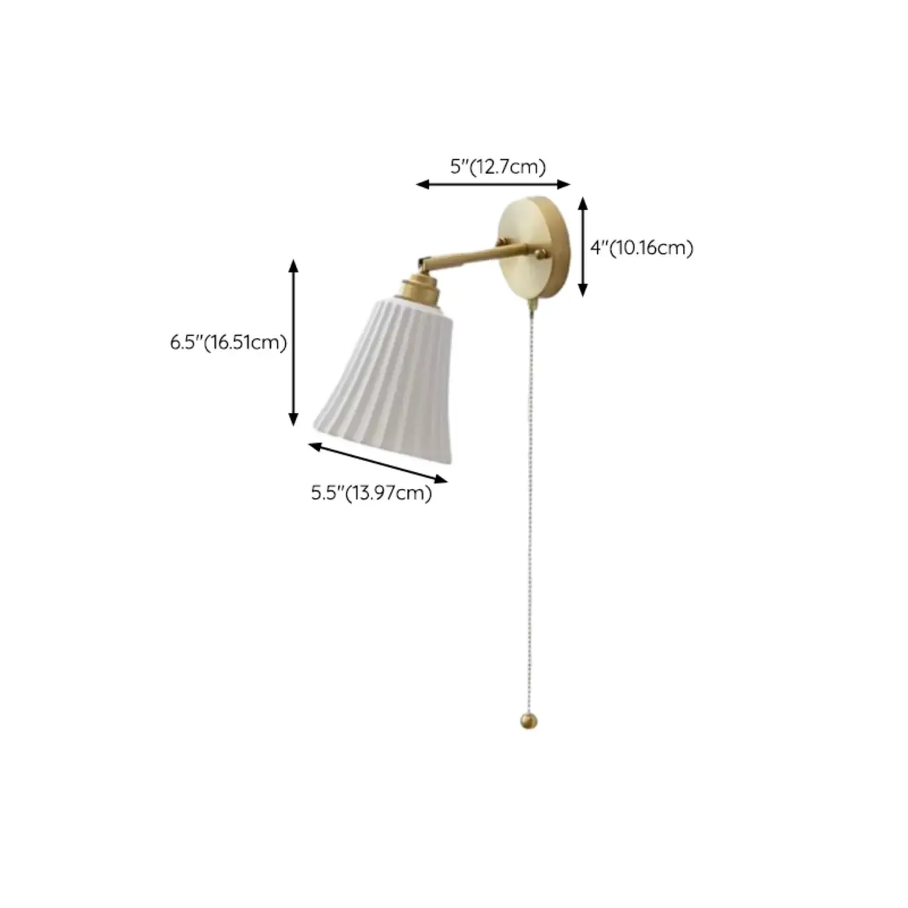 Modern White Wall Sconce with Ceramic Shade and Pull Chain