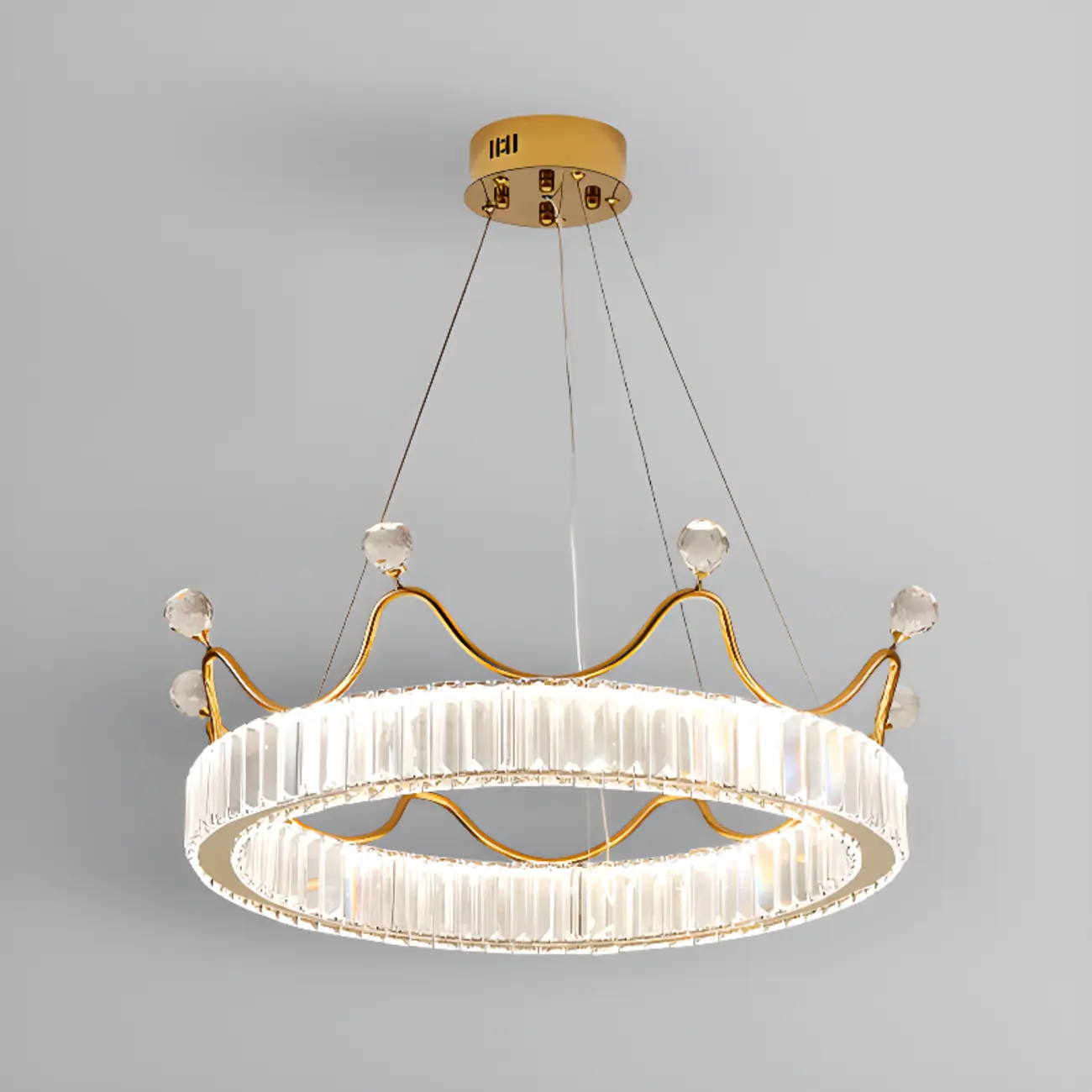 Elegant LED Golden Crown Shape Crystal Chandelier