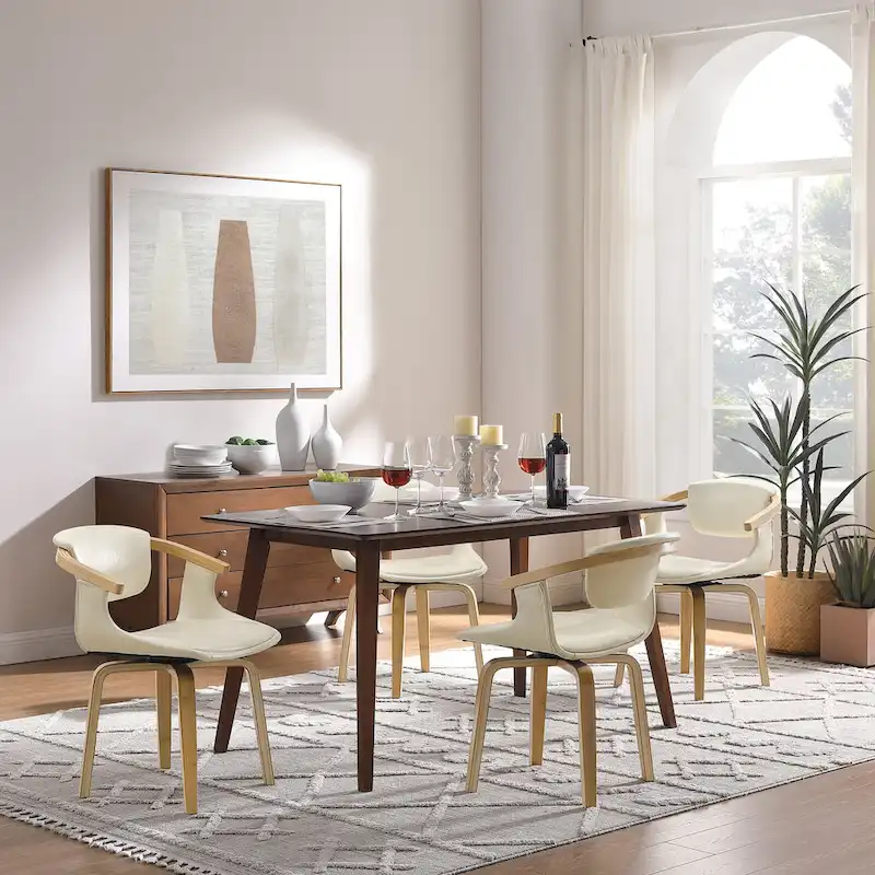 Art Leon Set of 4 Wood and Faux Leather Swivel Chairs