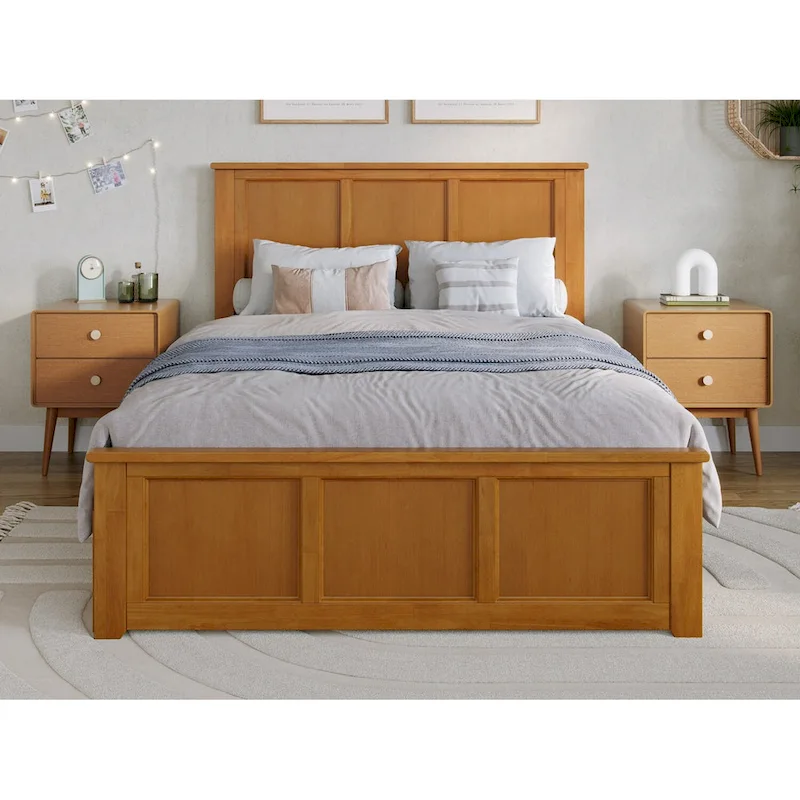 Espresso / White / Grey / Walnut / Caramel Full Platform Bed with Footboard & Full Trundle – Single/Couple