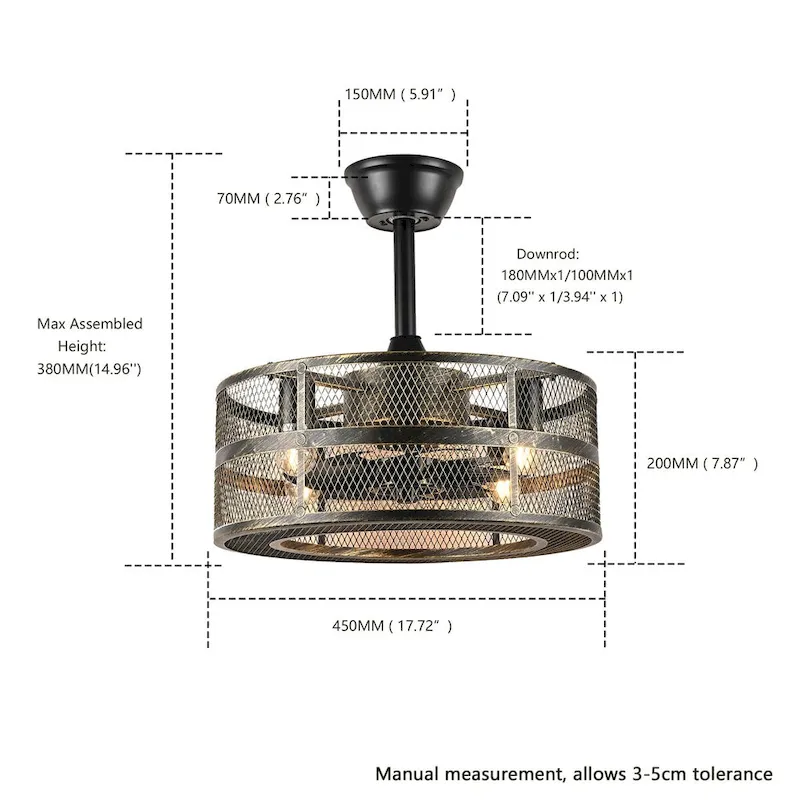 18  Industrial Style Ceiling Fan with Lights and Remote - Antiqued Brass