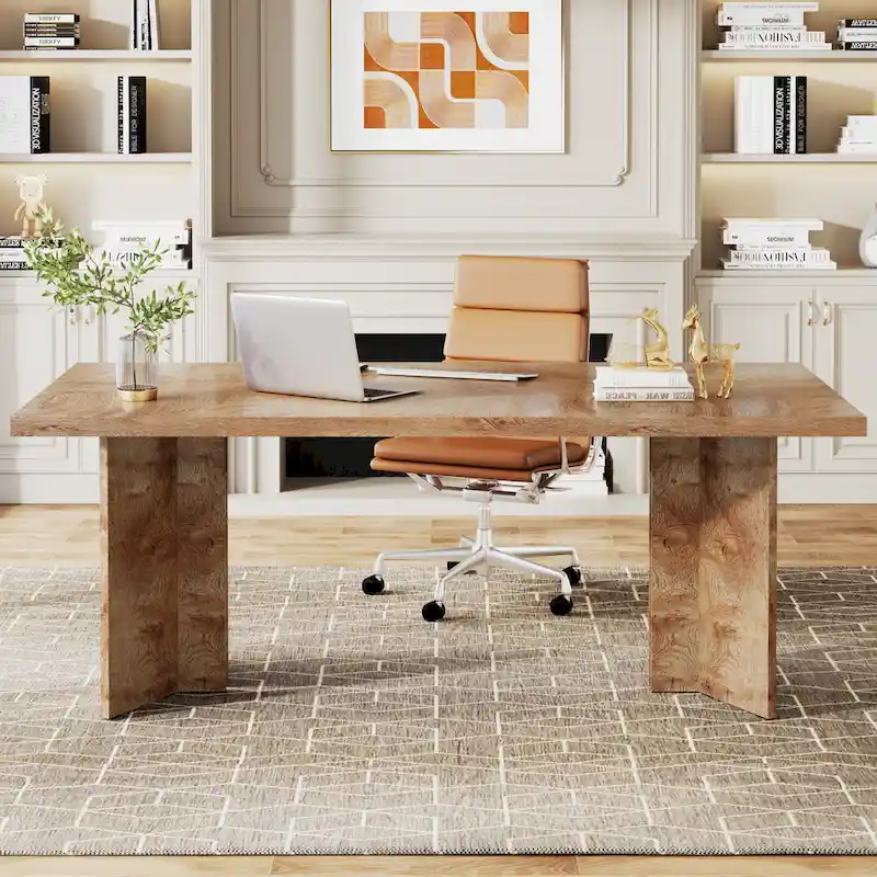 63-Inch Executive Office Desk, Modern Wood Large Computer Desk