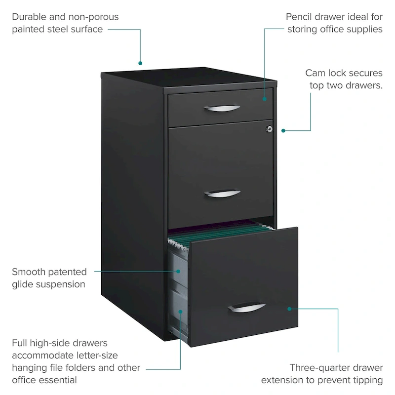 Space Solutions 3 Drawer Letter Width Vertical File Cabinet with Pencil Drawer, Charcoal