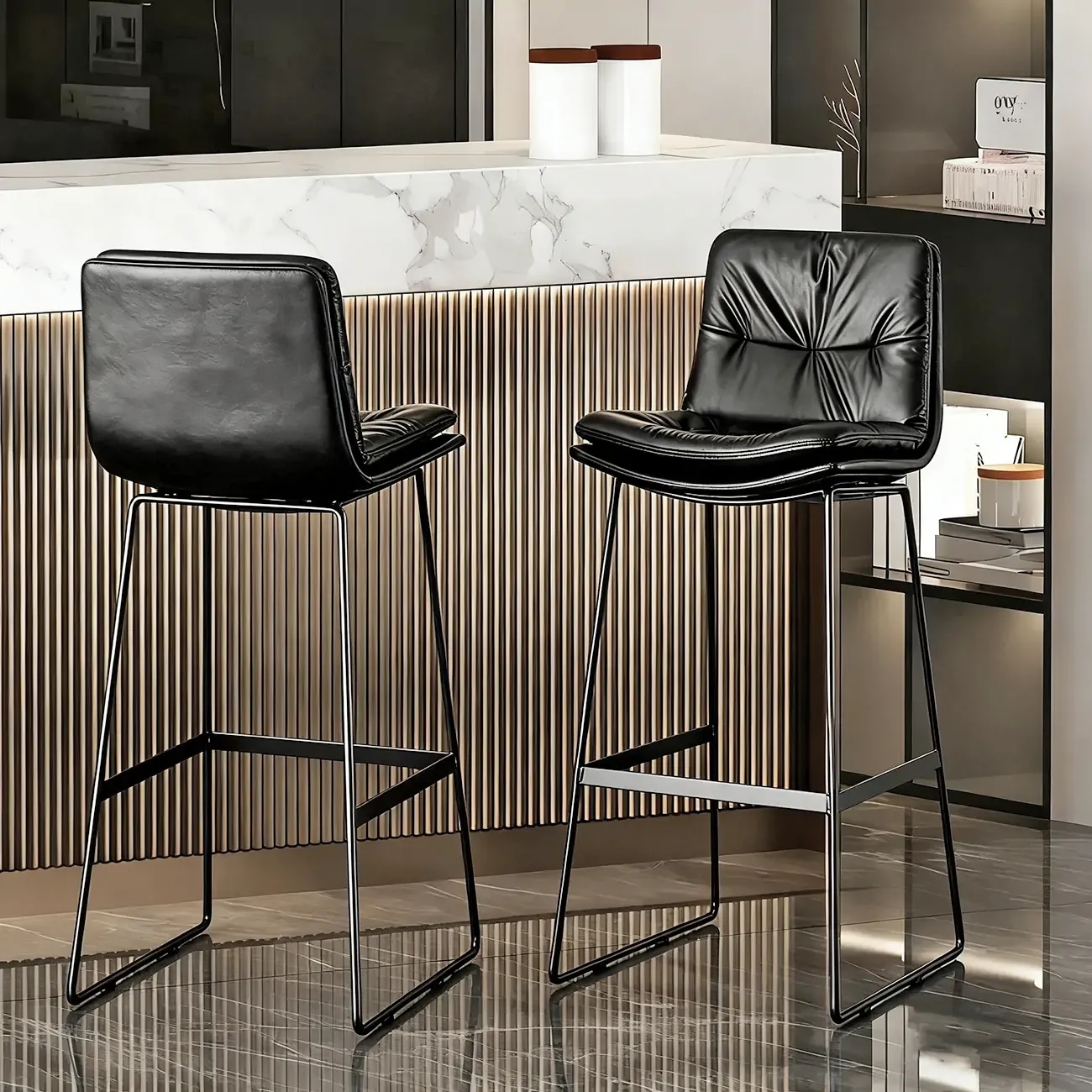 Saddle Metal Frame Leather Counter Bar Stools with Back