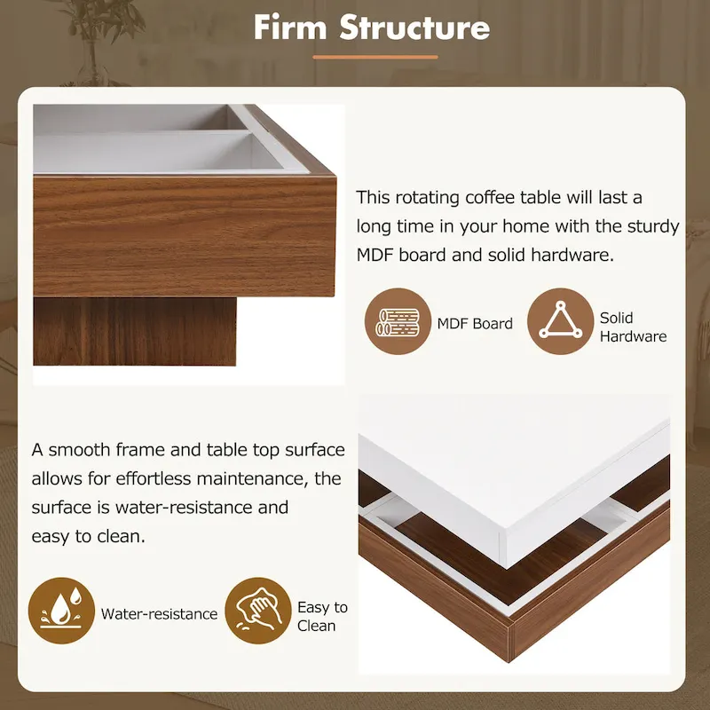 Modern Square Rotating Coffee Table