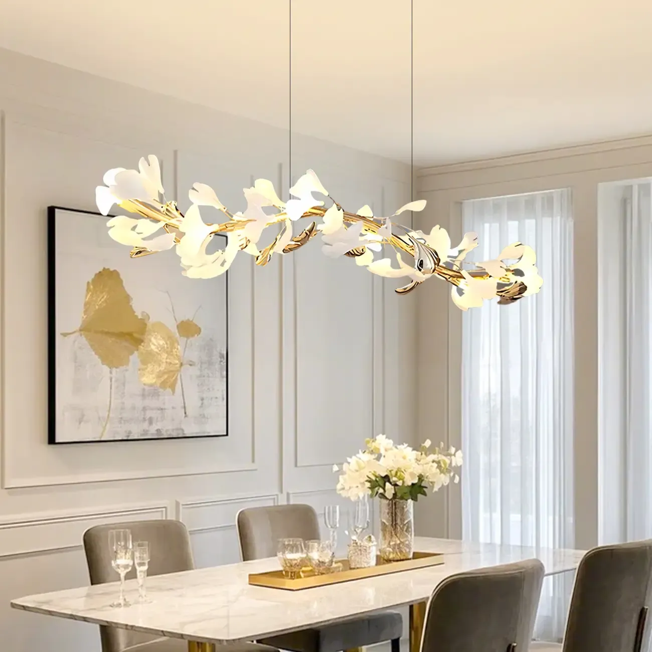 Adjustable Modern White 8-Light Leaf Island Light