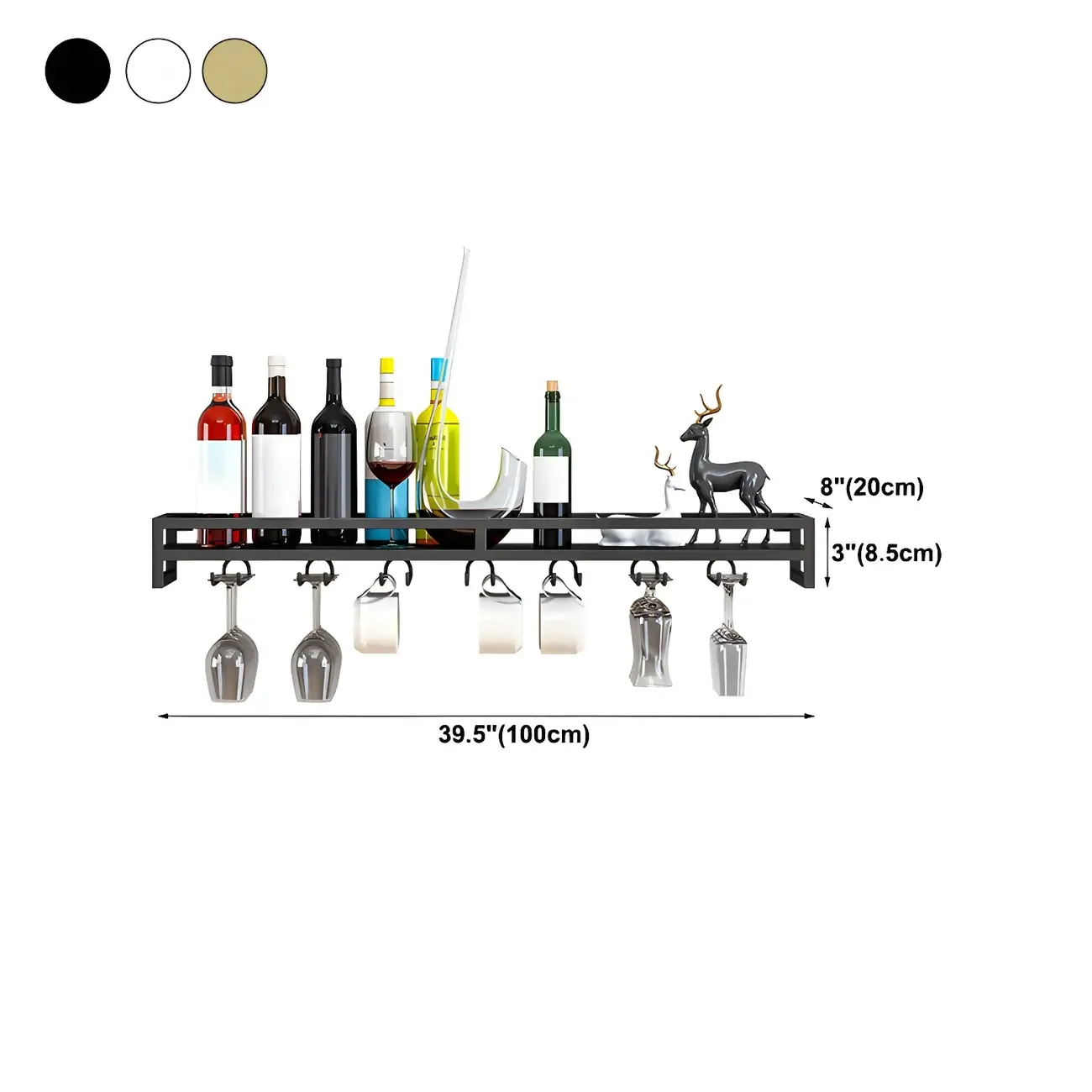 Floating Mount Metal Wine Glasses and Bottle Rack with Hook