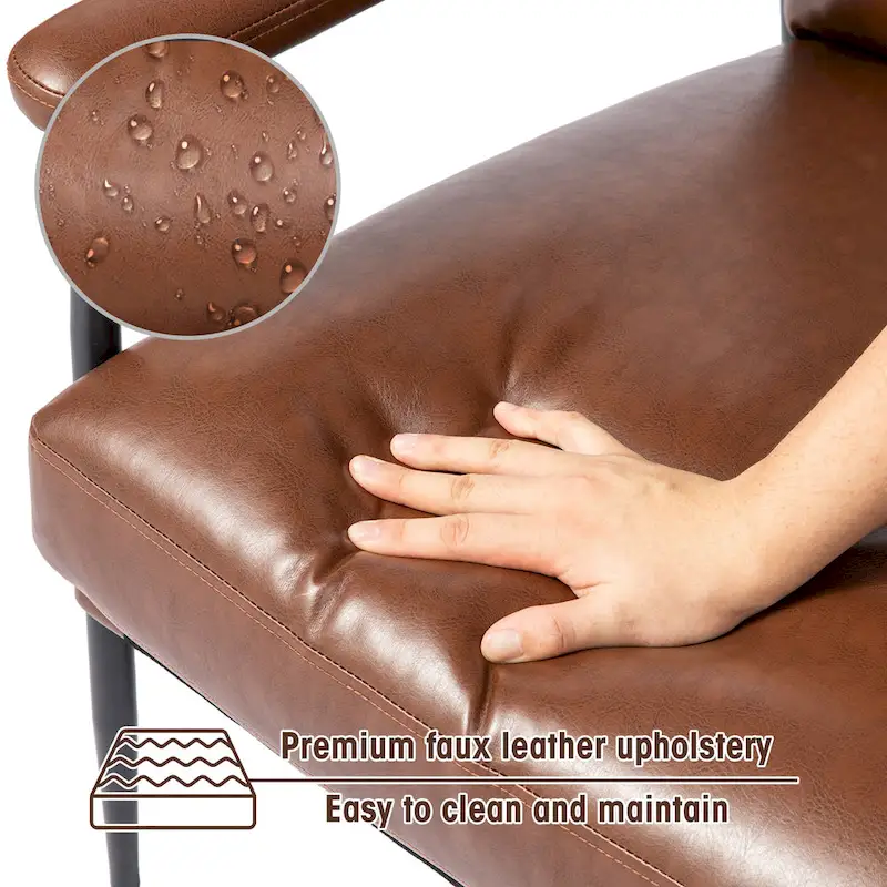 Glitzhome 33.75W Mid-Century Modern Leatherette Armchair With High Back and Padded Arms - 33.75 W x 39.5 H x 28 D