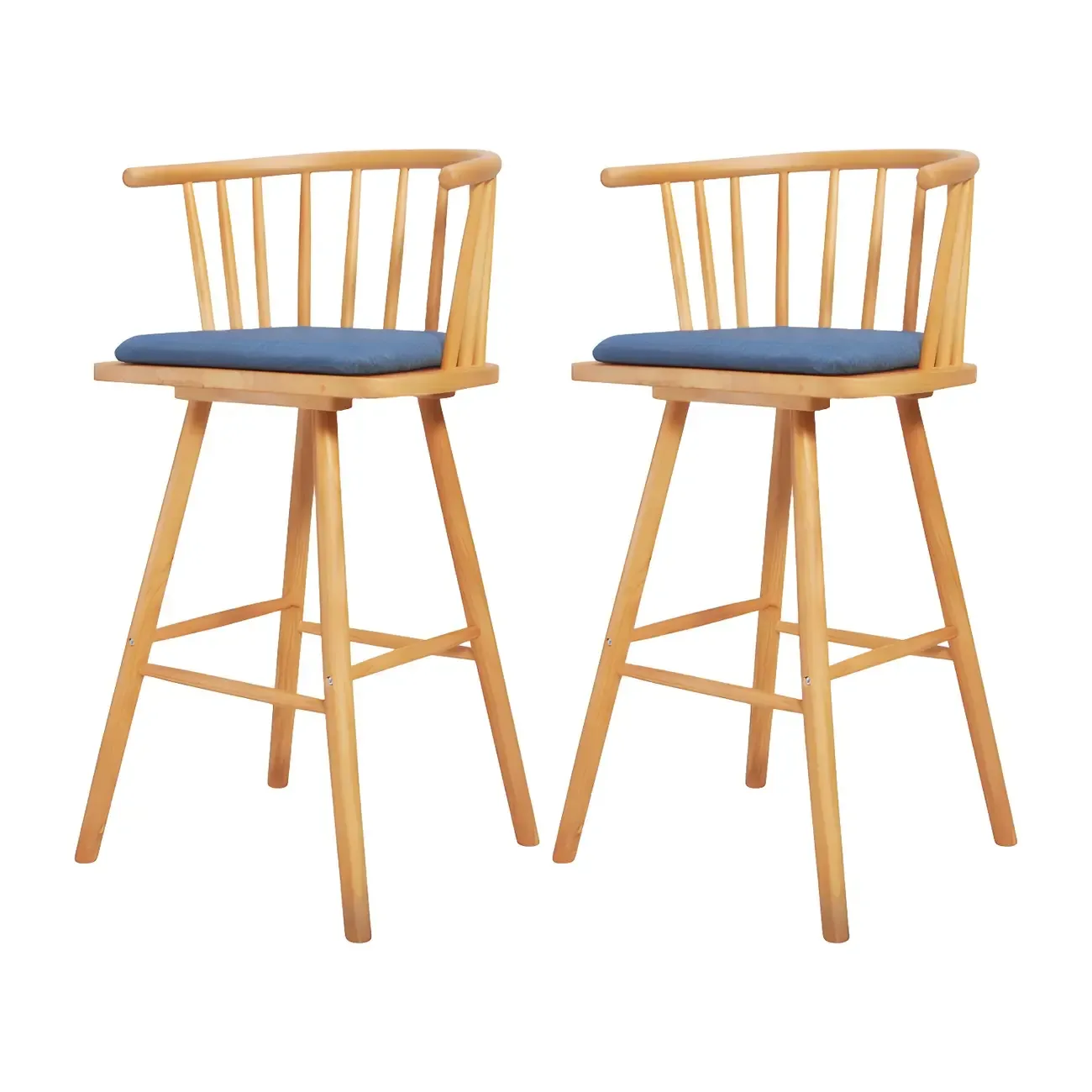 Traditional Wooden Low Back Bar Stool with Cushioned Seat