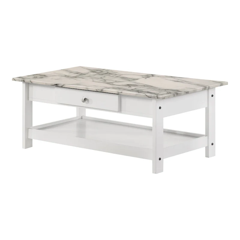 Transitional Rubberwood 3-Piece Coffee Table and End Table Set with Drawer