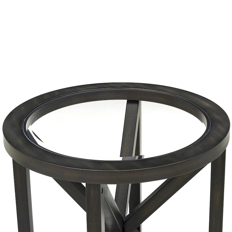 Tempered Glass Coffee Table Solid Wood Base Round Transparent Glass Top