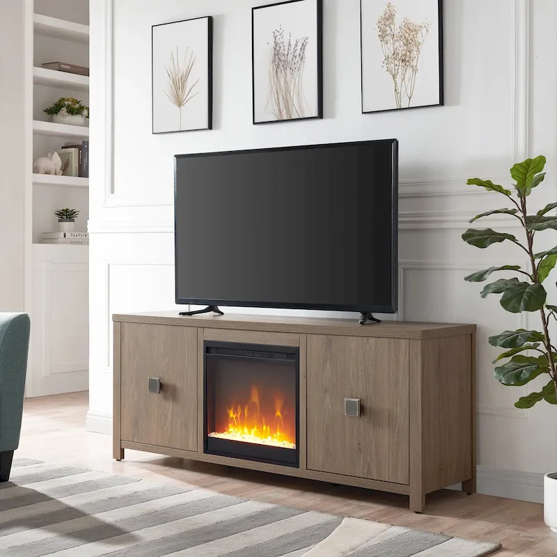 TV Stand with Electric Fireplace - Gray/Black/Brown, 58