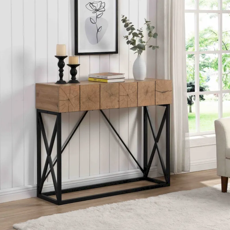43.31  Luxury Wood Sofa Table, Industrial Console Table for Entryway, Hallway Tables with Two Drawers for Living Room
